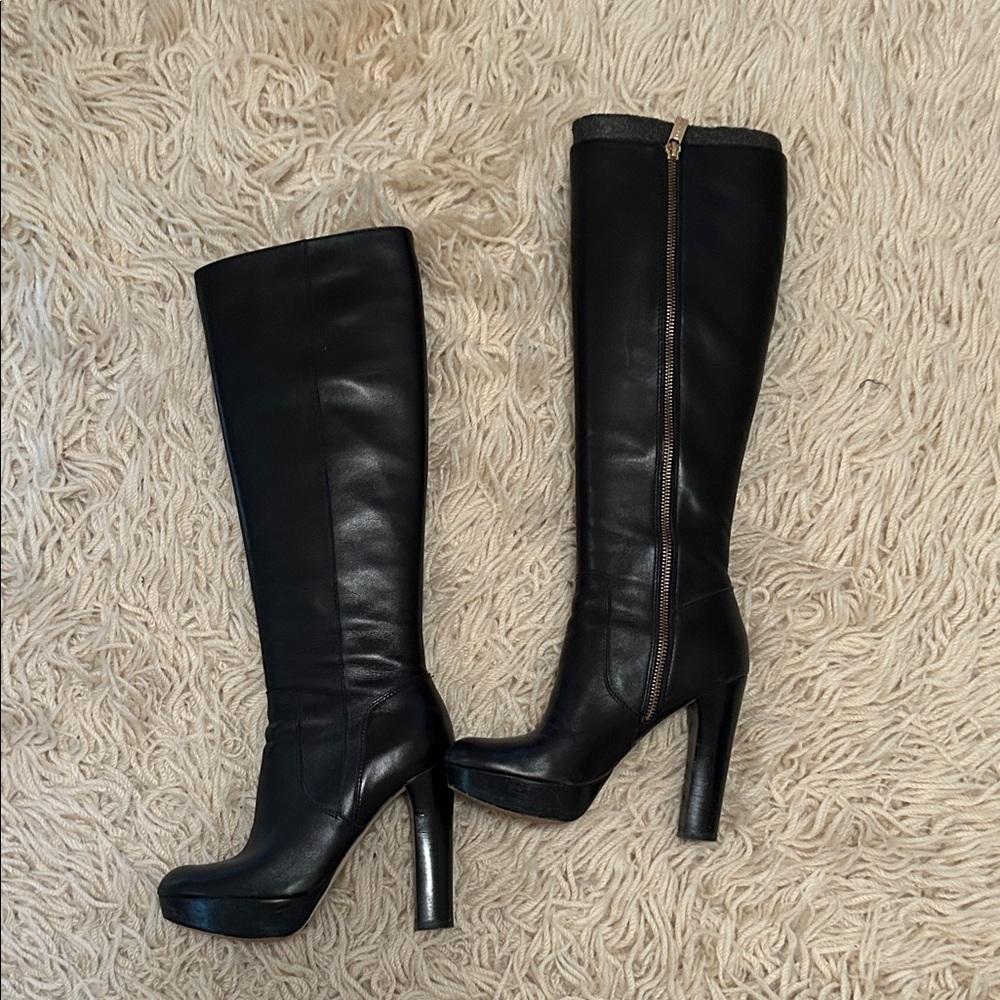 Michael kors Lesly Black Knee-High Platform Heel leather  Boots - Women